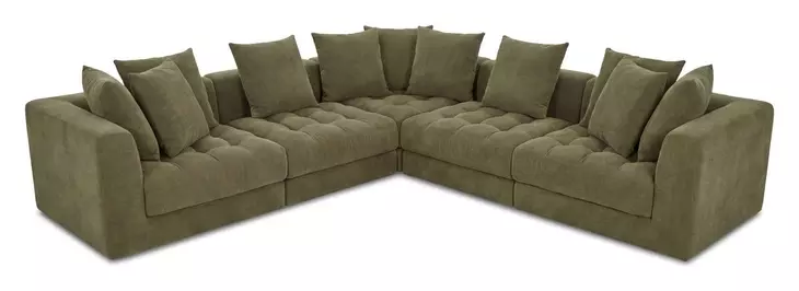 Davie Olive Performance Fabric 5 Piece Modular Classic L Sectional with Pillows