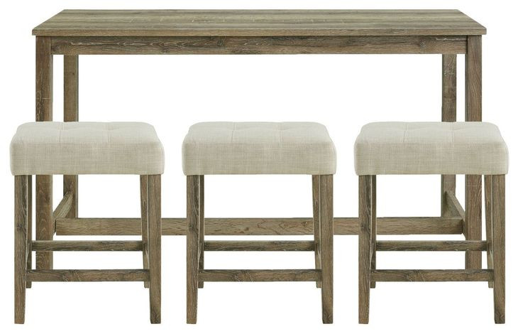 Turner Cream and Oak Upholstered 4 Piece Bar Table Set with USB Charging