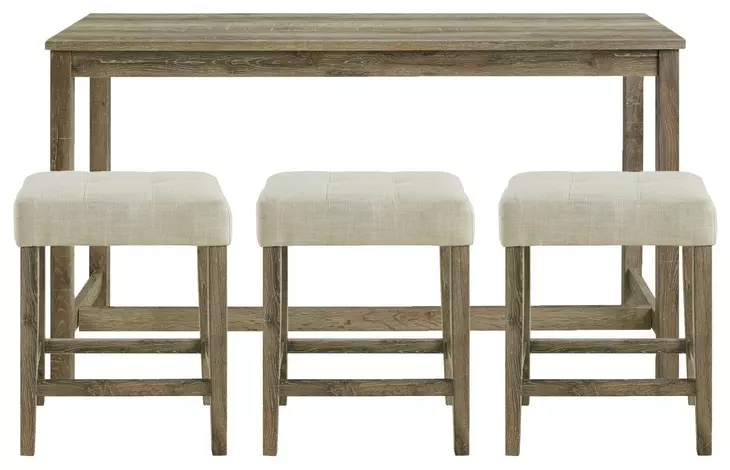 Turner Cream and Oak Upholstered 4 Piece Bar Table Set with USB Charging