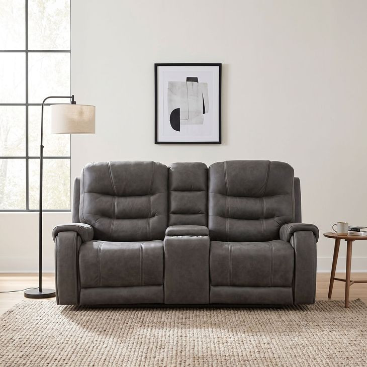 Oberon Dark Gray Double 77" Reclining Loveseat with Center Console