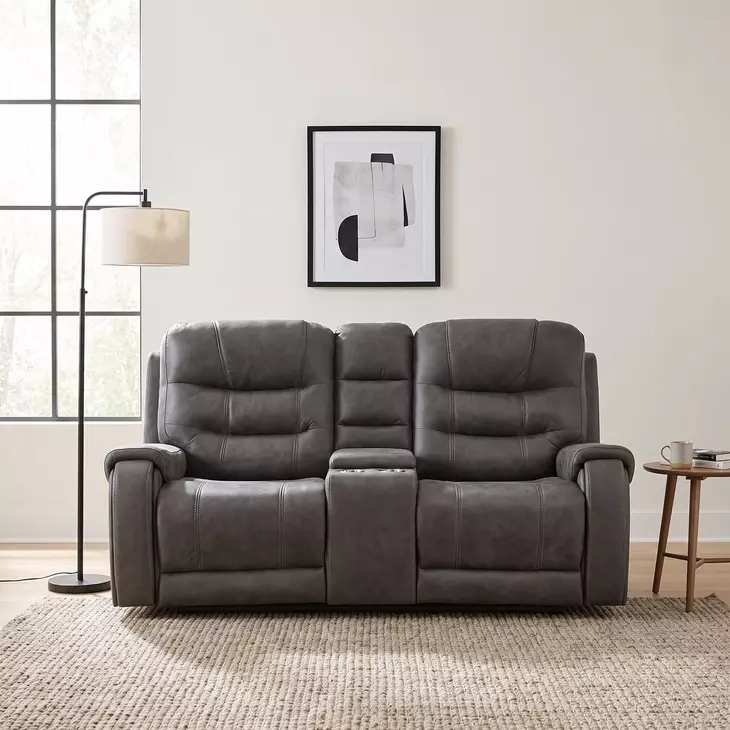 Oberon Dark Gray Double 77" Reclining Loveseat with Center Console