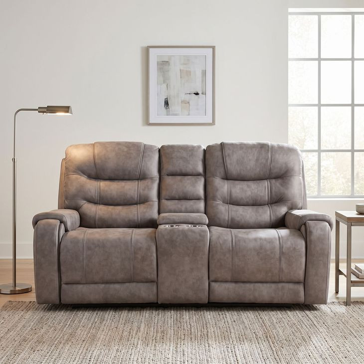 Oberon Grayish Brown 77" Double Reclining Loveseat with Center Console