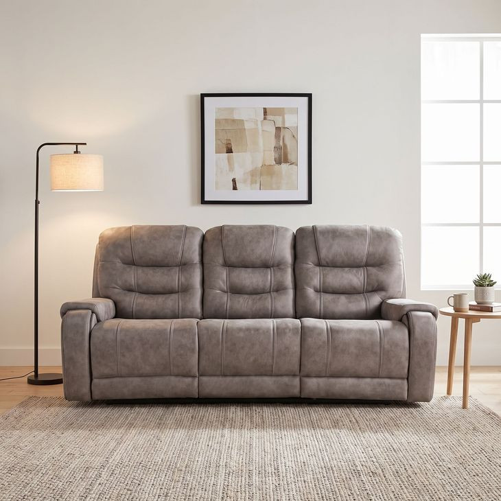 Oberon Grayish Brown 87" Double Reclining Sofa