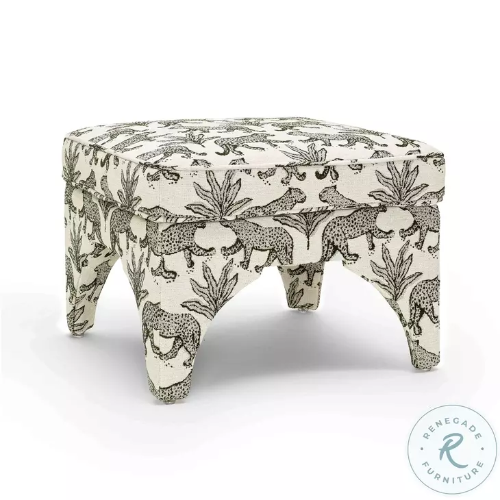 Raji Cream Leopard Jacquard Ottoman