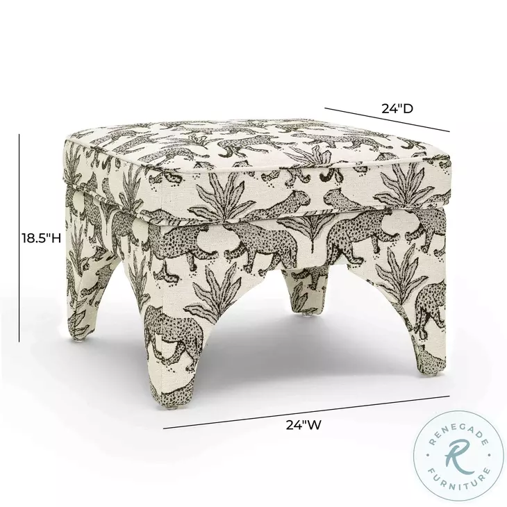 Raji Cream Leopard Jacquard Ottoman