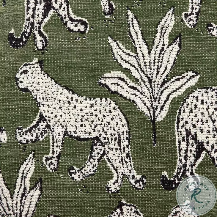 Raji Olive Green Leopard Jacquard Ottoman