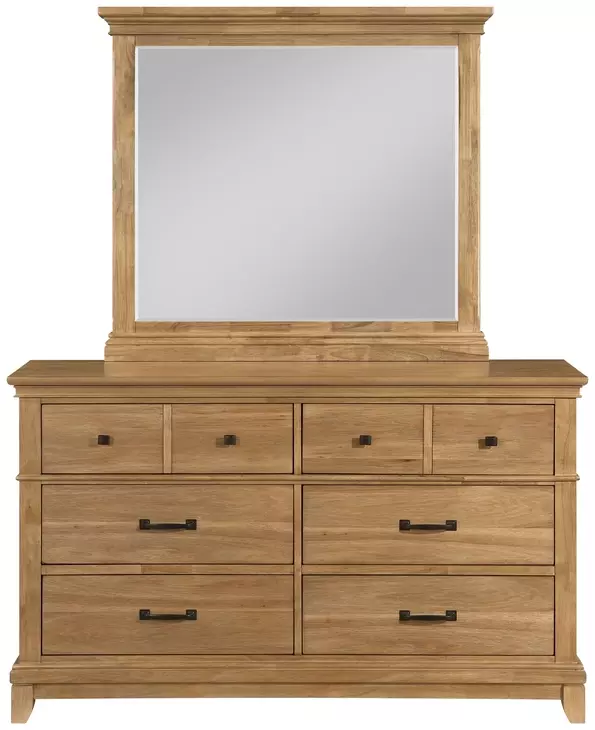 Sunstone Honey Brown 6 Drawer Dresser and Rectangular Mirror