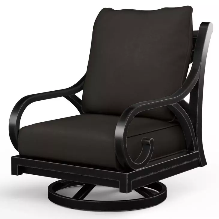 Monterey Spectrum Carbon Upholstered Outdoor Swivel Rocker Club Chair with Self Welt
