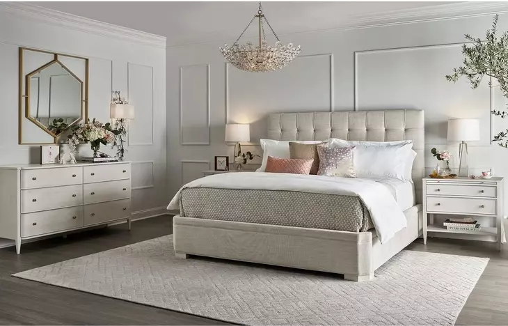 Harmony Pewter and Alabaster Queen Upholstered Uptown Panel Bed