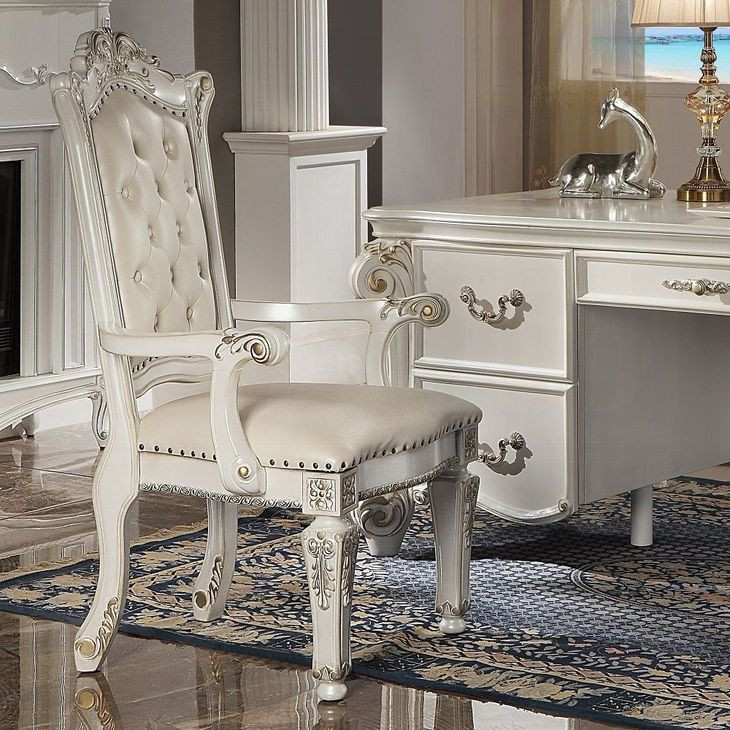 Vendome Cream Upholstered Executive Office Chair with Nailhead Trim