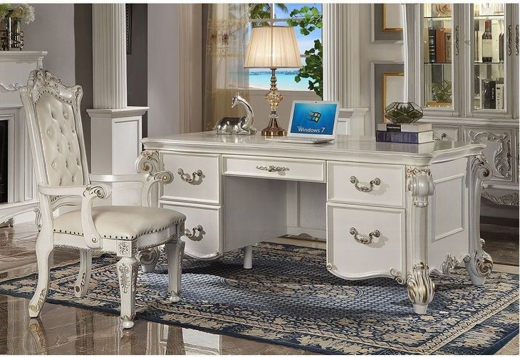 Vendome Cream Upholstered Executive Office Chair with Nailhead Trim