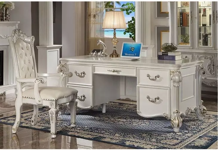 Vendome Cream Upholstered Executive Office Chair with Nailhead Trim