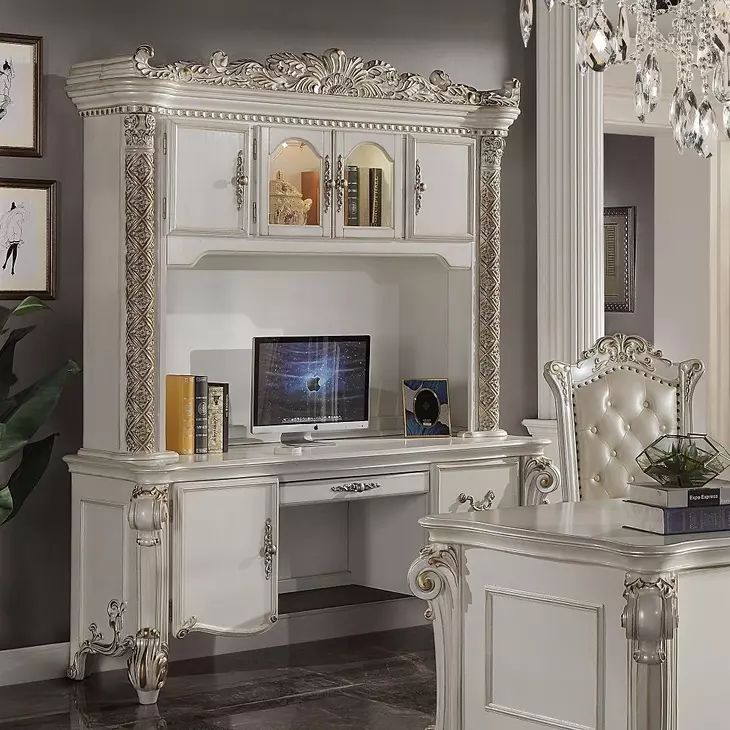 Vendome Antique Pearl 74" Computer Desk with Hutch and LED