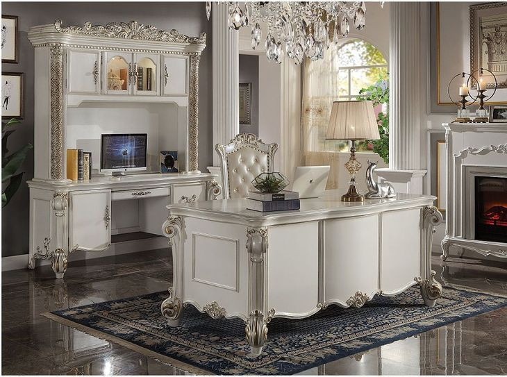 Vendome Antique Pearl 74" Computer Desk with Hutch and LED