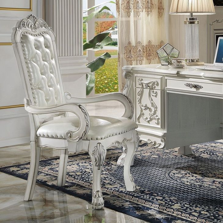Dresden White Upholstered Executive Office Chair with Nailhead Trim