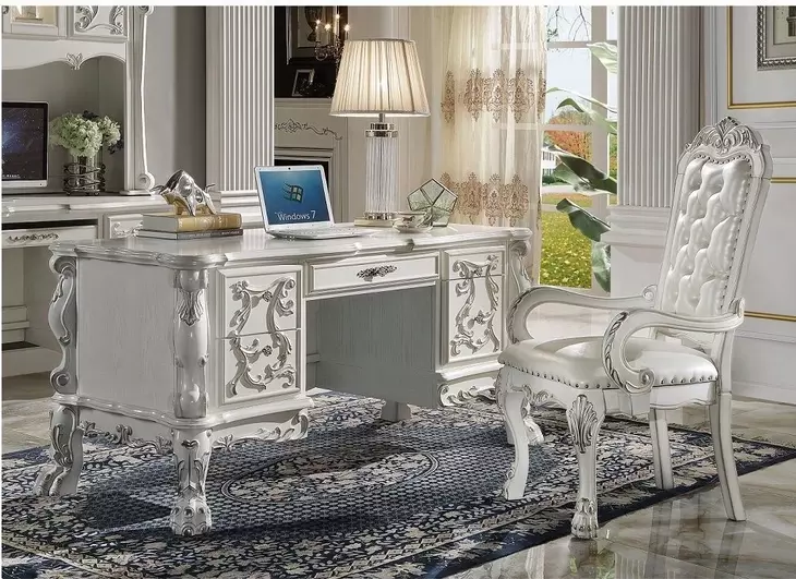 Dresden White Upholstered Executive Office Chair with Nailhead Trim