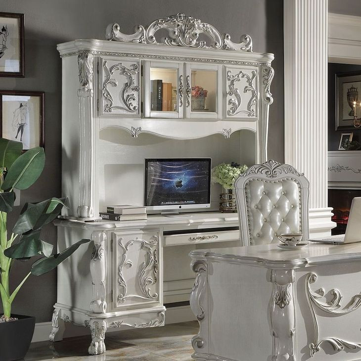 Dresden Bone White 72" Computer Desk with Hutch and LED