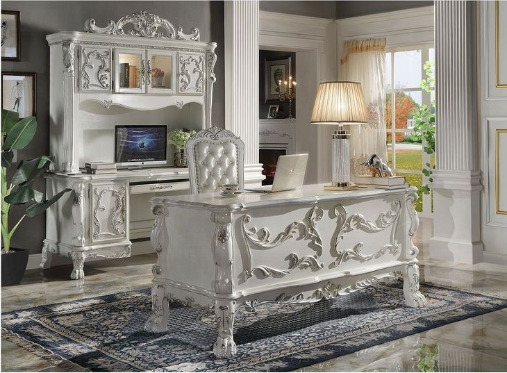 Dresden Bone White 72" Computer Desk with Hutch and LED