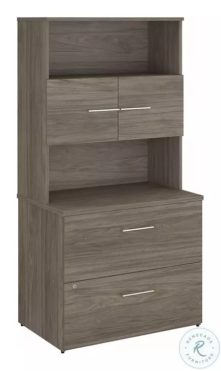 Office 500 Modern Hickory 36" 2 Drawer Lateral File Cabinet With Hutch