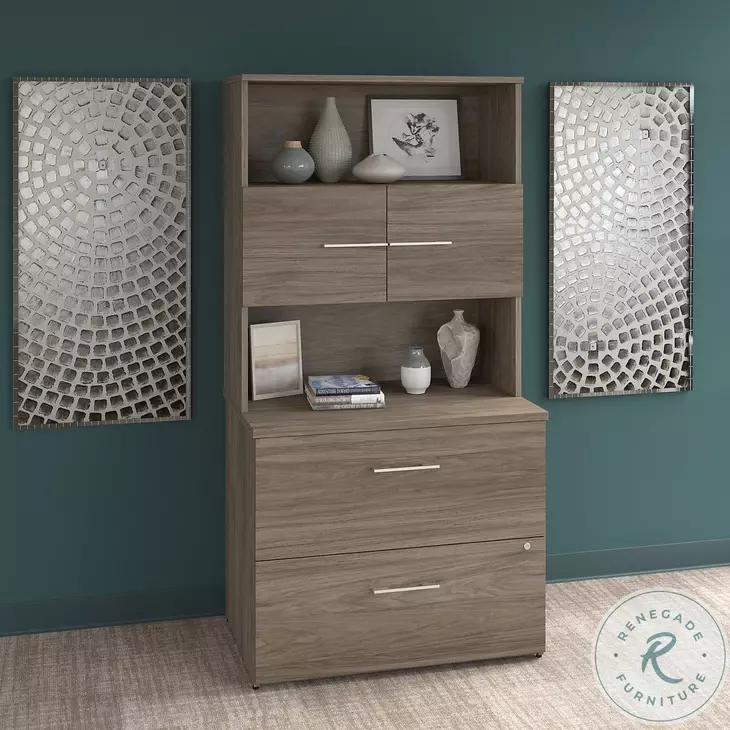 Office 500 Modern Hickory 36" 2 Drawer Lateral File Cabinet With Hutch