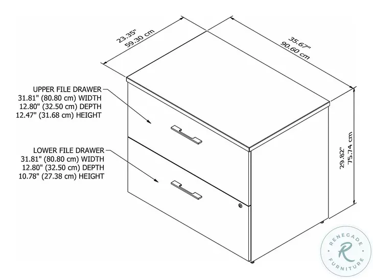 Office 500 Modern Hickory 36" 2 Drawer Lateral File Cabinet