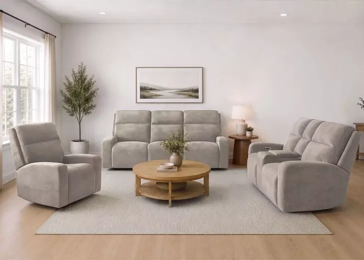 Traxton Jasper Taupe Zero Gravity Triple Power Reclining Living Room Set with USB Charging