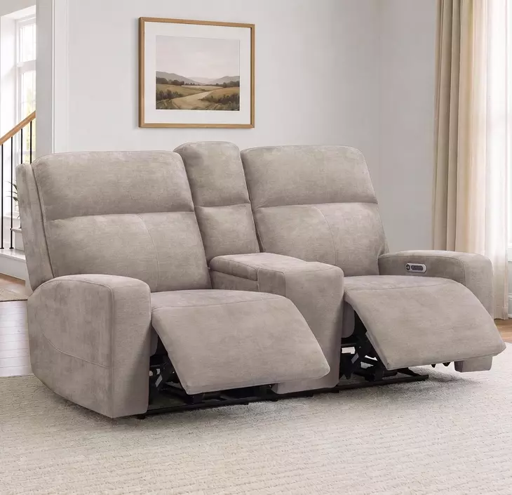 Traxton Jasper Taupe 79" Zero Gravity Triple Power Reclining Loveseat with Tilt Console and USB Charging