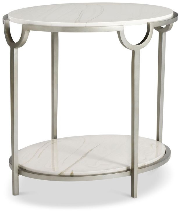 Morello Oxidized Nickel And Carrara Marble Oval Metal End Table