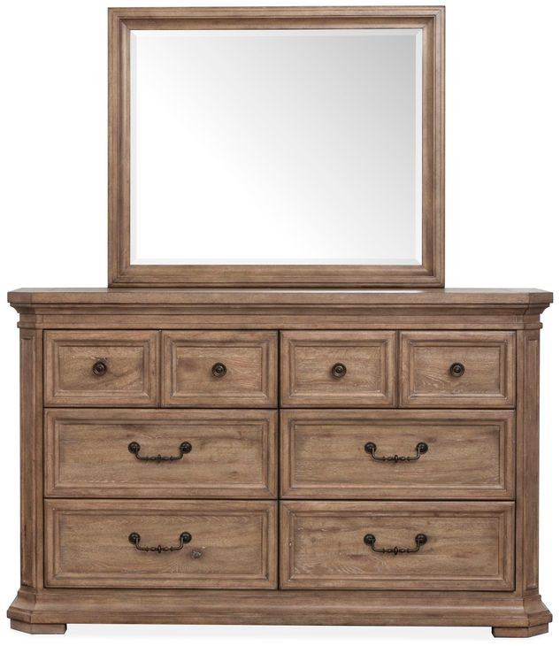 Adler Court Florentine Walnut 6 Drawer Dresser with Rectangular Mirror