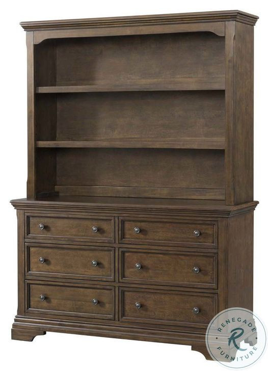 Olivia Rosewood Hutch and Bookcase with 3 Shelves