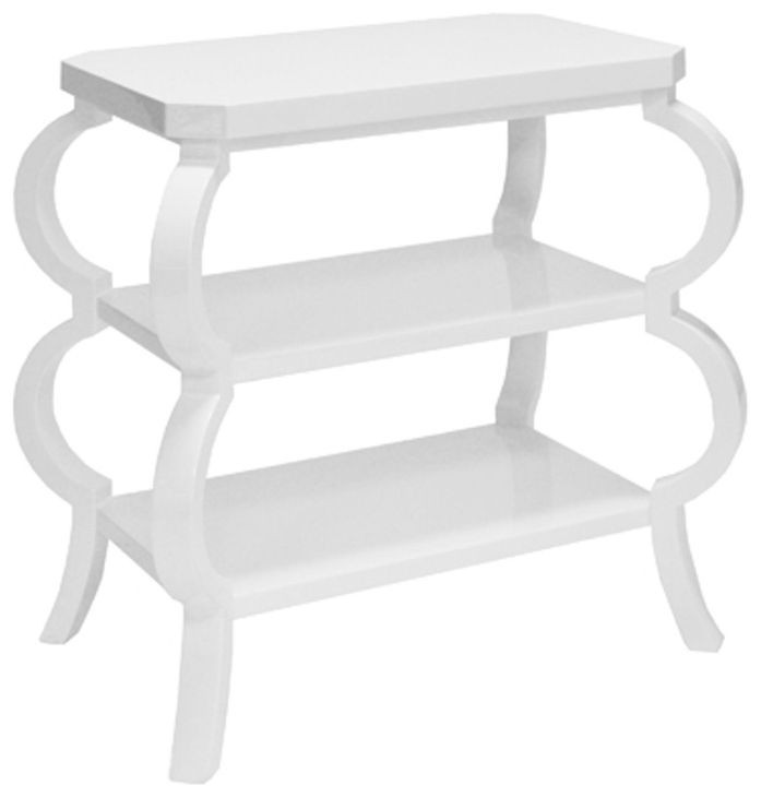 Olive Matte White Side Table with 2 Shelves