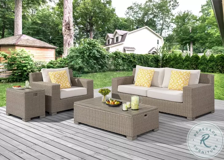 Camal Tan Outdoor Rectangular Occasional Table Set