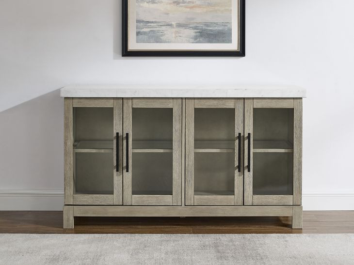 Carena White Marble Top Brown 4 Door Sideboard with Touch Lighting