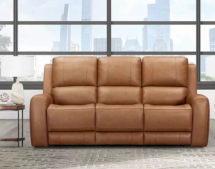 Alpine Lyric Caramel Leather 89" Zero Gravity Power Reclining Sofa with USB Charging