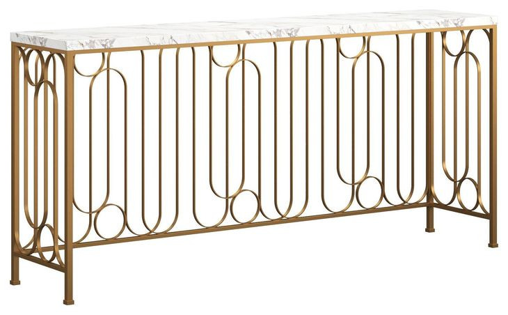 Boulevard White and Gold Rectangular Marble Console Table