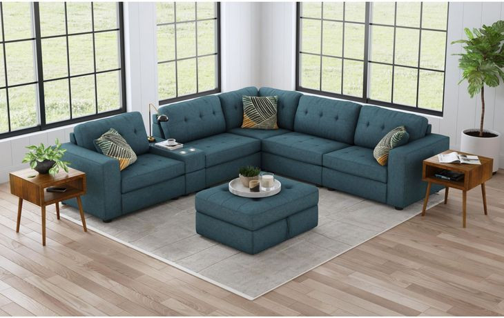 Harleigh Teal Upholstered Square Storage Ottoman