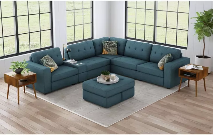 Harleigh Teal Upholstered Square Storage Ottoman