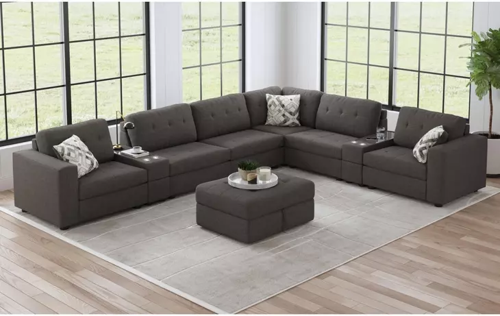 Harleigh Ash Upholstered Square Storage Ottoman