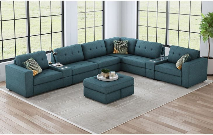 Harleigh Teal Upholstered Square Storage Ottoman