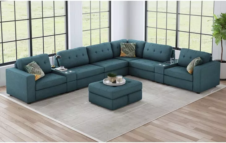 Harleigh Teal Upholstered Square Storage Ottoman