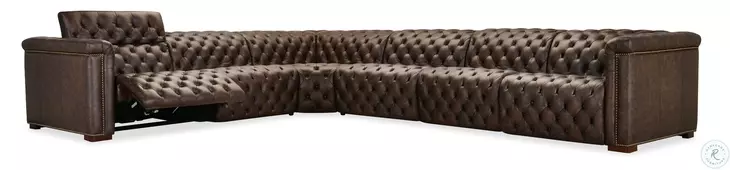 Savion Deux West Saddlewood Leather 6 Piece Modular Sectional with 4 Power Recliners
