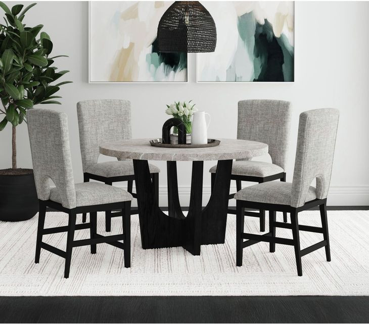 Salem Gray and Black 52" Round Marble Top Counter Height Table