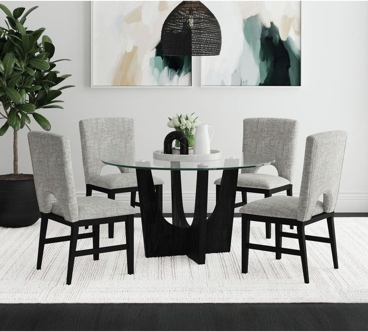Salem Black 52" Round Glass Top Dining Table