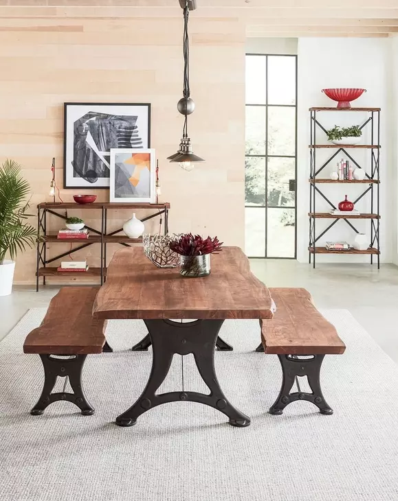 Blayne Natural Walnut and Antique Zinc 90" Dining Bench with Live Edge