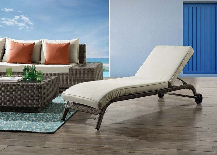 Salena Beige Upholstered Outdoor Lounge Chair with Wheels