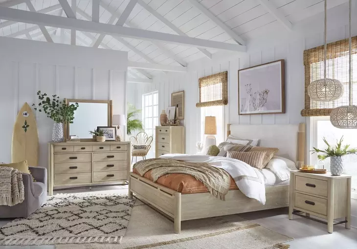 Sunset Cove Sanibel Brown and Cream King Upholstered Panel Bed