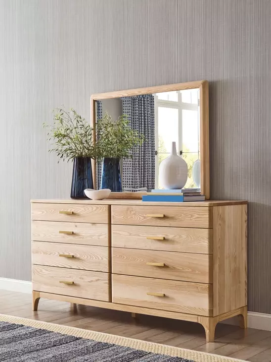 Ashford Pure Ash 8 Drawer Dresser with Rectangular Mirror