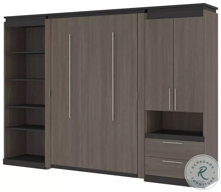 Orion Bark Gray And Graphite 118" Full Murphy Bed With Multifunctional Storage