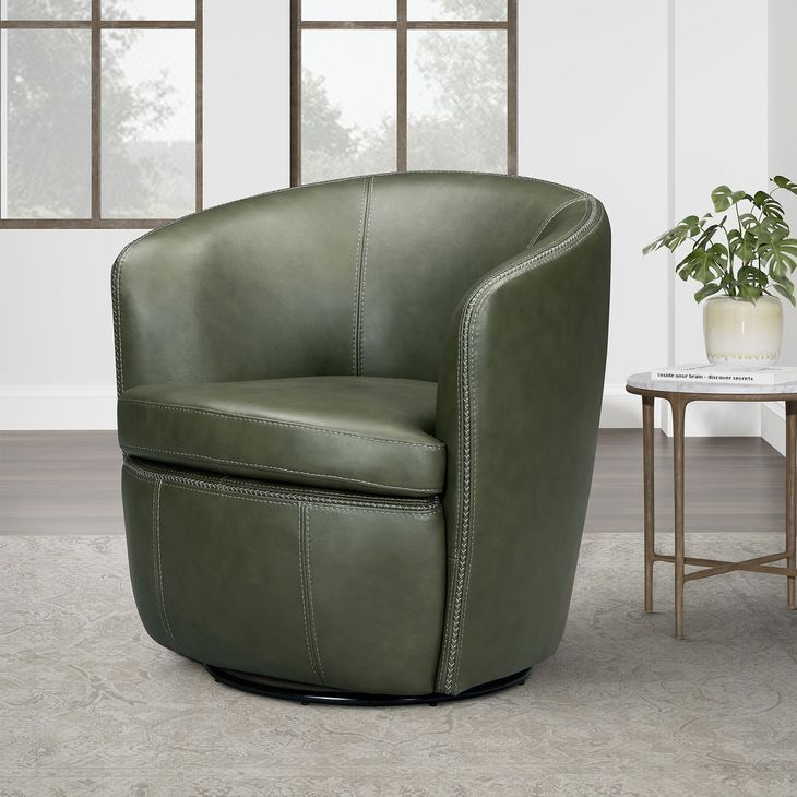 Barolo Lyric Sage Leather Upholstered Swivel Club Chair
