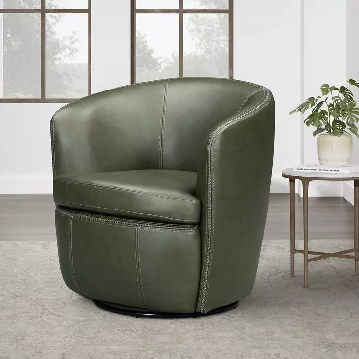 Valdoro Lyric Sage Leather Upholstered Swivel Club Chair